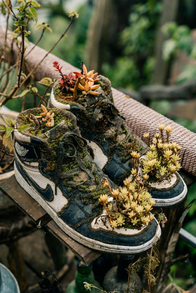 We can repurpose content just like repurposing a pair of old trainers as a plant pot